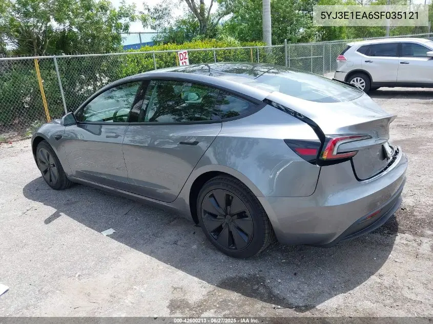 2025 Tesla Model 3 Long Range Rear-Wheel Drive VIN: 5YJ3E1EA6SF035121 Lot: 42600213