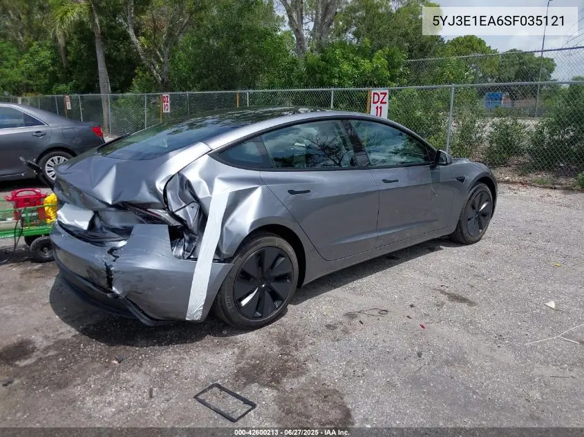 2025 Tesla Model 3 Long Range Rear-Wheel Drive VIN: 5YJ3E1EA6SF035121 Lot: 42600213