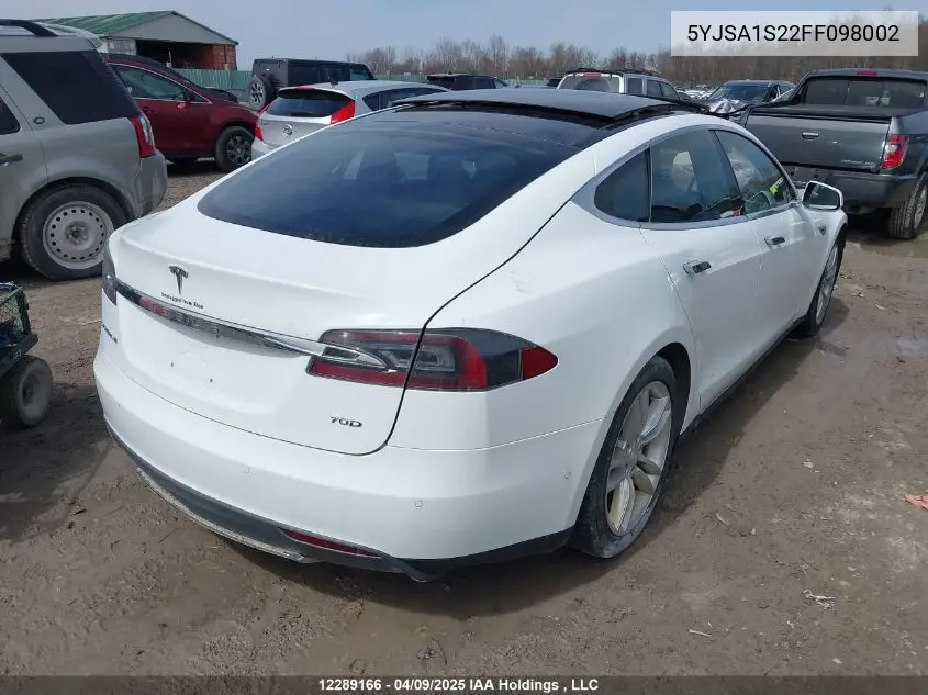 2015 Tesla Model S 70D/85D/P85D VIN: 5YJSA1S22FF098002 Lot: 12289166