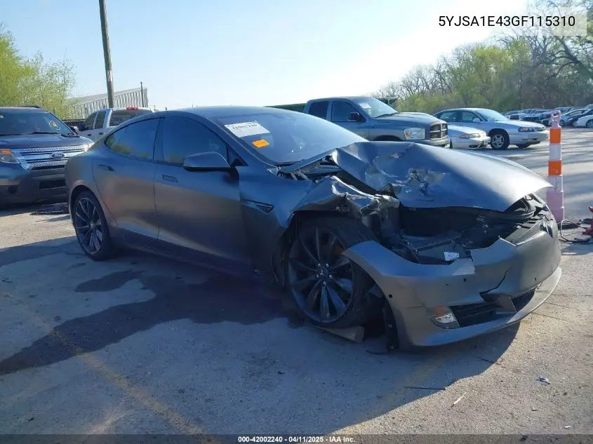 2016 Tesla Model S 90D/P100D/P85D/P90D VIN: 5YJSA1E43GF115310 Lot: 42002240