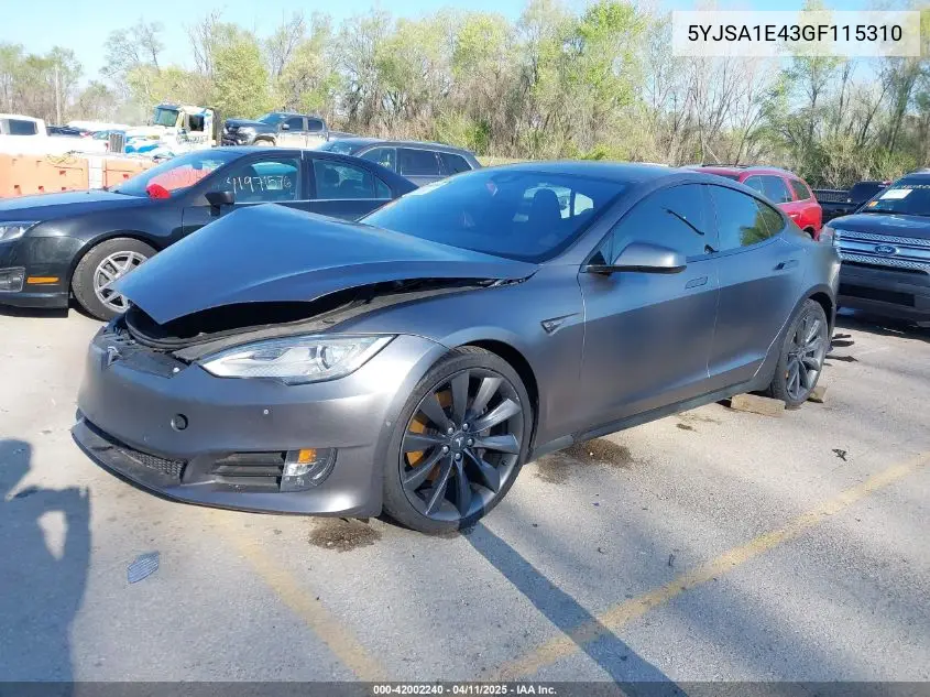 2016 Tesla Model S 90D/P100D/P85D/P90D VIN: 5YJSA1E43GF115310 Lot: 42002240