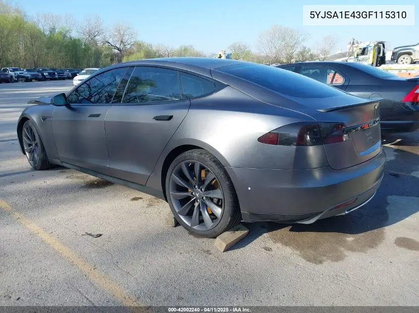 2016 Tesla Model S 90D/P100D/P85D/P90D VIN: 5YJSA1E43GF115310 Lot: 42002240