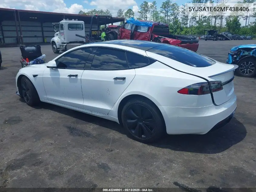 2021 Tesla Model S Plaid Tri Motor All-Wheel Drive VIN: 5YJSA1E62MF438406 Lot: 42246901