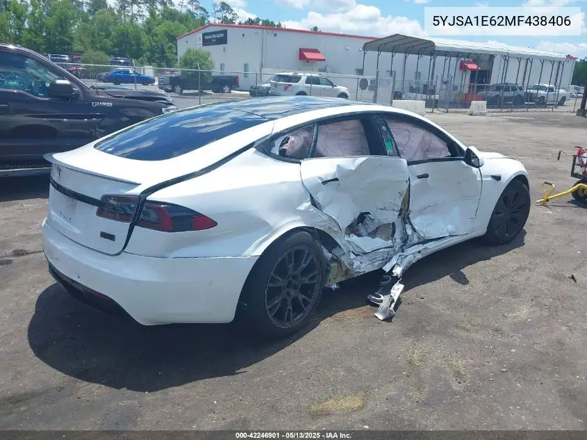 2021 Tesla Model S Plaid Tri Motor All-Wheel Drive VIN: 5YJSA1E62MF438406 Lot: 42246901