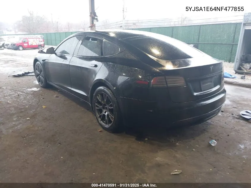 2022 Tesla Model S Plaid Tri Motor All-Wheel Drive VIN: 5YJSA1E64NF477855 Lot: 41470591