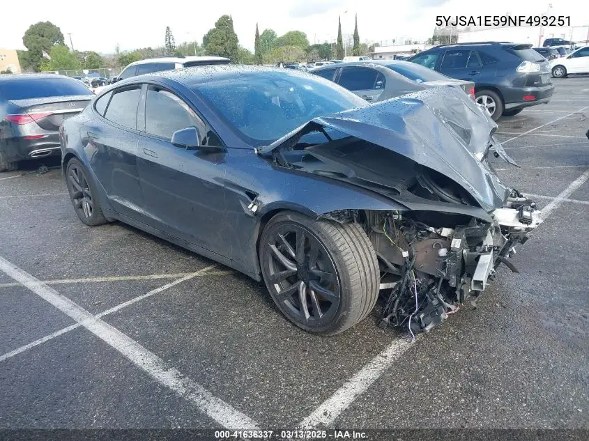 2022 Tesla Model S Dual Motor All-Wheel Drive VIN: 5YJSA1E59NF493251 Lot: 41636337