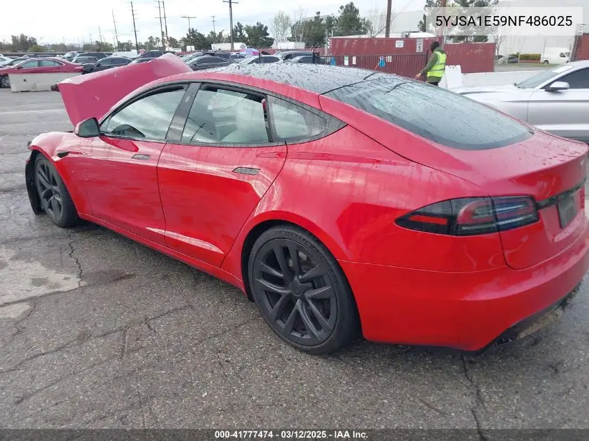 2022 Tesla Model S Dual Motor All-Wheel Drive VIN: 5YJSA1E59NF486025 Lot: 41777474