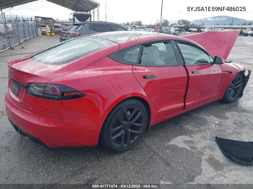 2022 Tesla Model S Dual Motor All-Wheel Drive VIN: 5YJSA1E59NF486025 Lot: 41777474