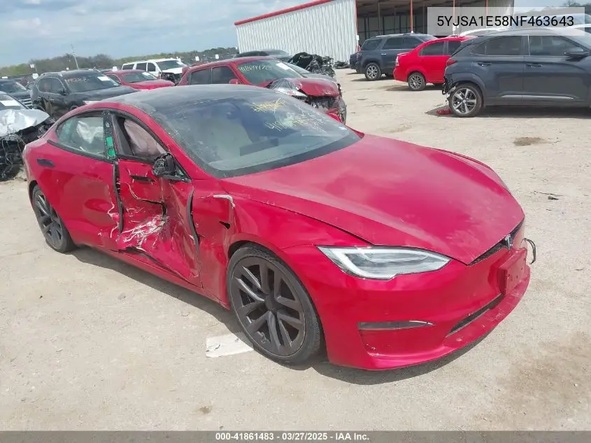 2022 Tesla Model S Dual Motor All-Wheel Drive VIN: 5YJSA1E58NF463643 Lot: 41861483