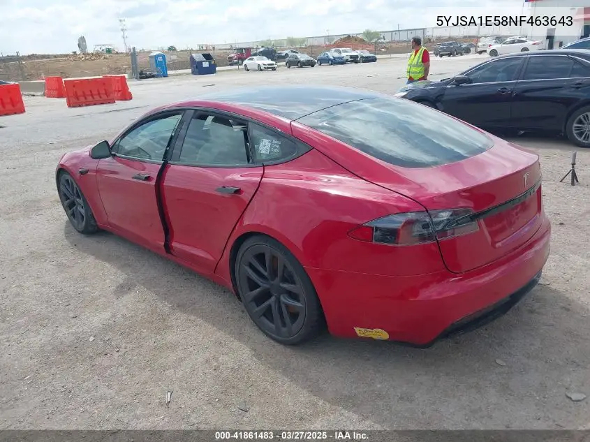 2022 Tesla Model S Dual Motor All-Wheel Drive VIN: 5YJSA1E58NF463643 Lot: 41861483