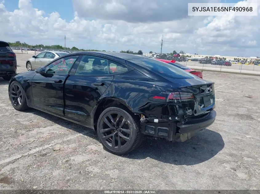 2022 Tesla Model S Plaid Tri Motor All-Wheel Drive VIN: 5YJSA1E65NF490968 Lot: 41919214
