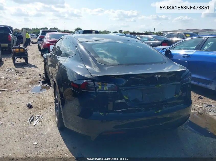 2022 Tesla Model S Plaid Tri Motor All-Wheel Drive VIN: 5YJSA1E63NF478351 Lot: 42056199