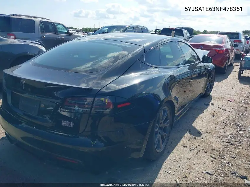 2022 Tesla Model S Plaid Tri Motor All-Wheel Drive VIN: 5YJSA1E63NF478351 Lot: 42056199