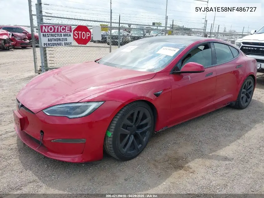 2022 Tesla Model S Dual Motor All-Wheel Drive VIN: 5YJSA1E58NF486727 Lot: 42139418