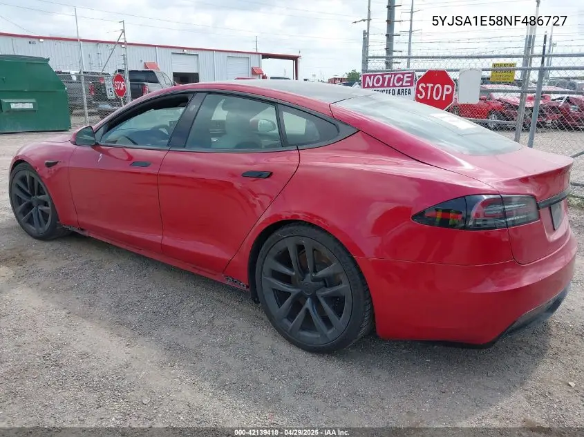 2022 Tesla Model S Dual Motor All-Wheel Drive VIN: 5YJSA1E58NF486727 Lot: 42139418