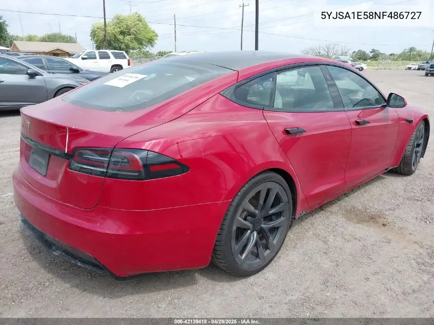 2022 Tesla Model S Dual Motor All-Wheel Drive VIN: 5YJSA1E58NF486727 Lot: 42139418
