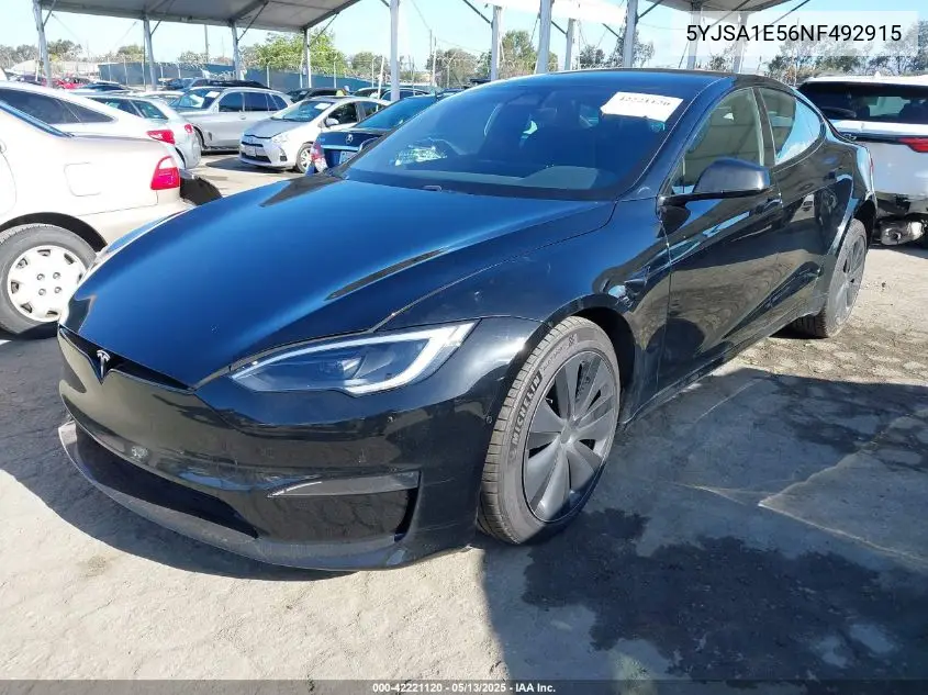 2022 Tesla Model S Dual Motor All-Wheel Drive VIN: 5YJSA1E56NF492915 Lot: 42221120
