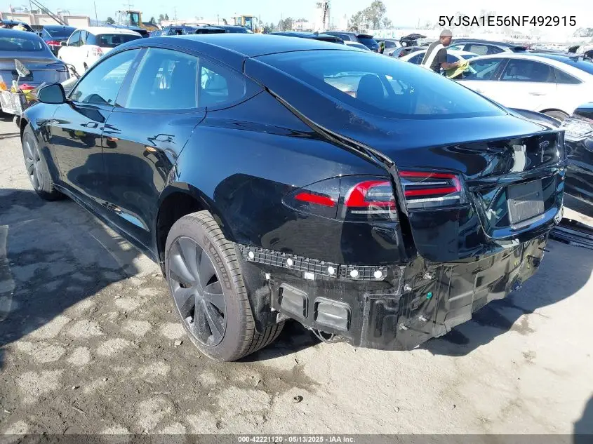 2022 Tesla Model S Dual Motor All-Wheel Drive VIN: 5YJSA1E56NF492915 Lot: 42221120