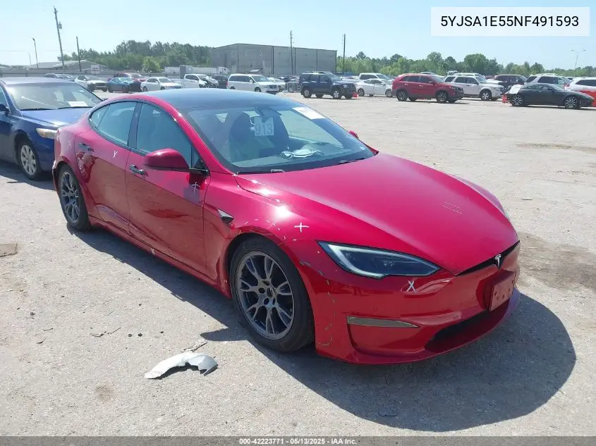 2022 Tesla Model S Dual Motor All-Wheel Drive VIN: 5YJSA1E55NF491593 Lot: 42223771