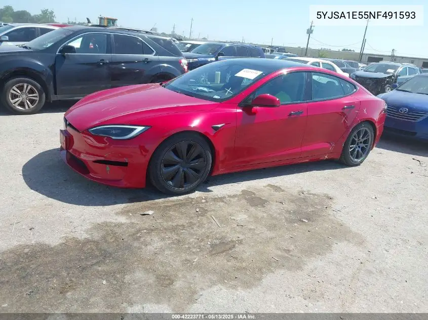 2022 Tesla Model S Dual Motor All-Wheel Drive VIN: 5YJSA1E55NF491593 Lot: 42223771