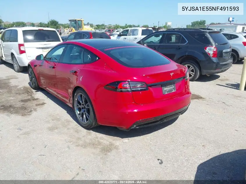 2022 Tesla Model S Dual Motor All-Wheel Drive VIN: 5YJSA1E55NF491593 Lot: 42223771