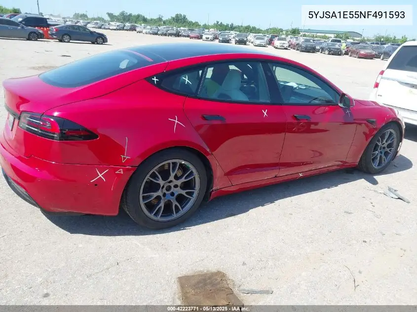 2022 Tesla Model S Dual Motor All-Wheel Drive VIN: 5YJSA1E55NF491593 Lot: 42223771