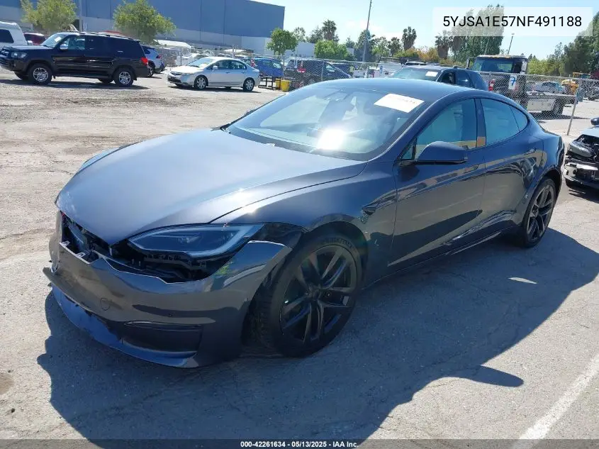 2022 Tesla Model S Dual Motor All-Wheel Drive VIN: 5YJSA1E57NF491188 Lot: 42261634
