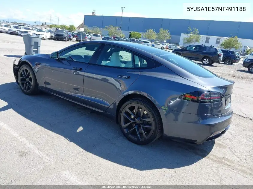 2022 Tesla Model S Dual Motor All-Wheel Drive VIN: 5YJSA1E57NF491188 Lot: 42261634