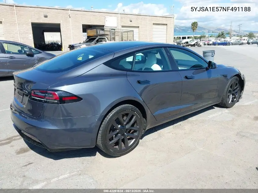 2022 Tesla Model S Dual Motor All-Wheel Drive VIN: 5YJSA1E57NF491188 Lot: 42261634