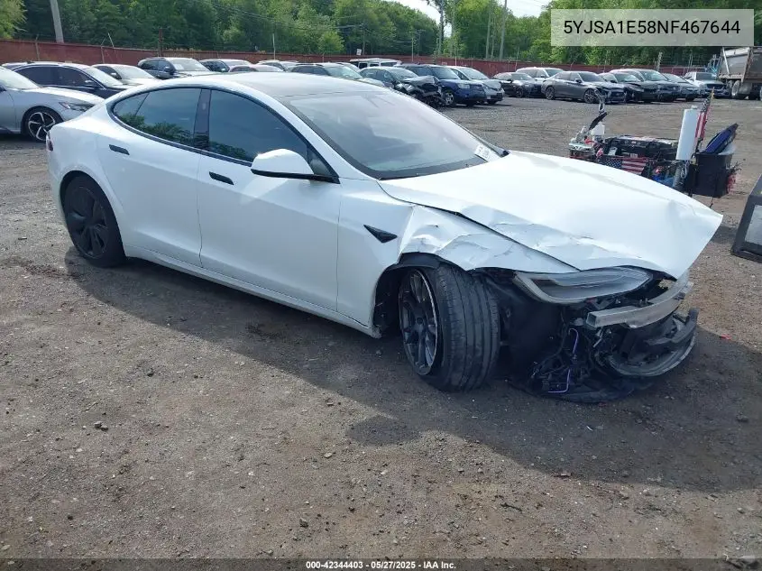 2022 Tesla Model S Dual Motor All-Wheel Drive VIN: 5YJSA1E58NF467644 Lot: 42344403