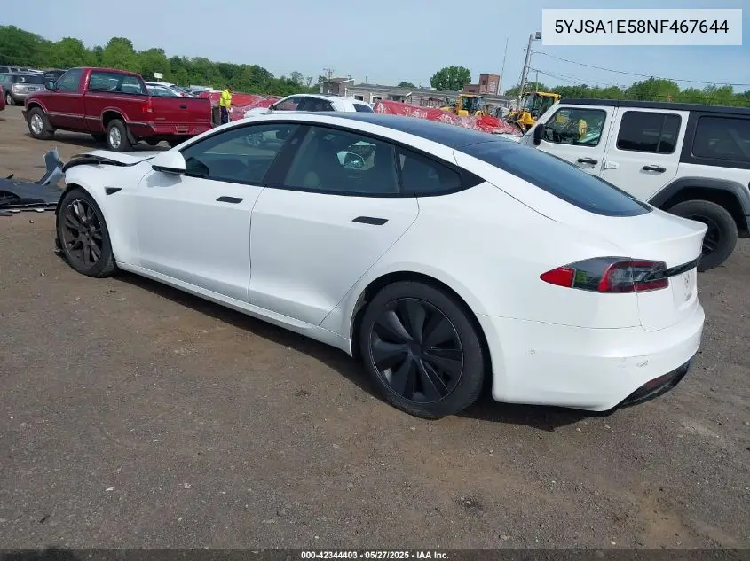2022 Tesla Model S Dual Motor All-Wheel Drive VIN: 5YJSA1E58NF467644 Lot: 42344403