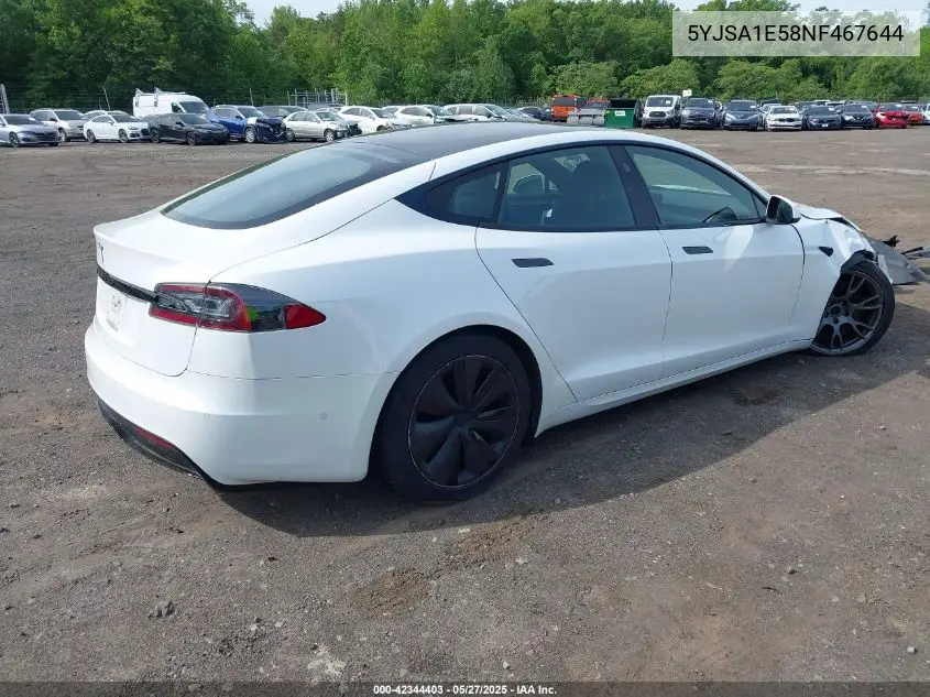 2022 Tesla Model S Dual Motor All-Wheel Drive VIN: 5YJSA1E58NF467644 Lot: 42344403