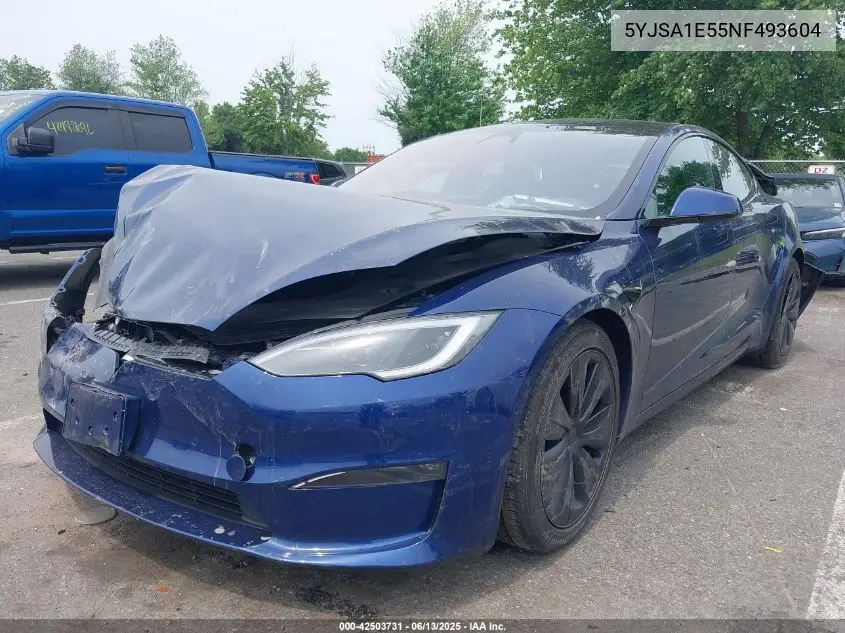 2022 Tesla Model S Dual Motor All-Wheel Drive VIN: 5YJSA1E55NF493604 Lot: 42503731
