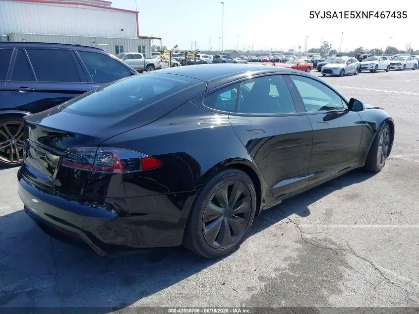 2022 Tesla Model S VIN: 5YJSA1E5XNF467435 Lot: 42538706