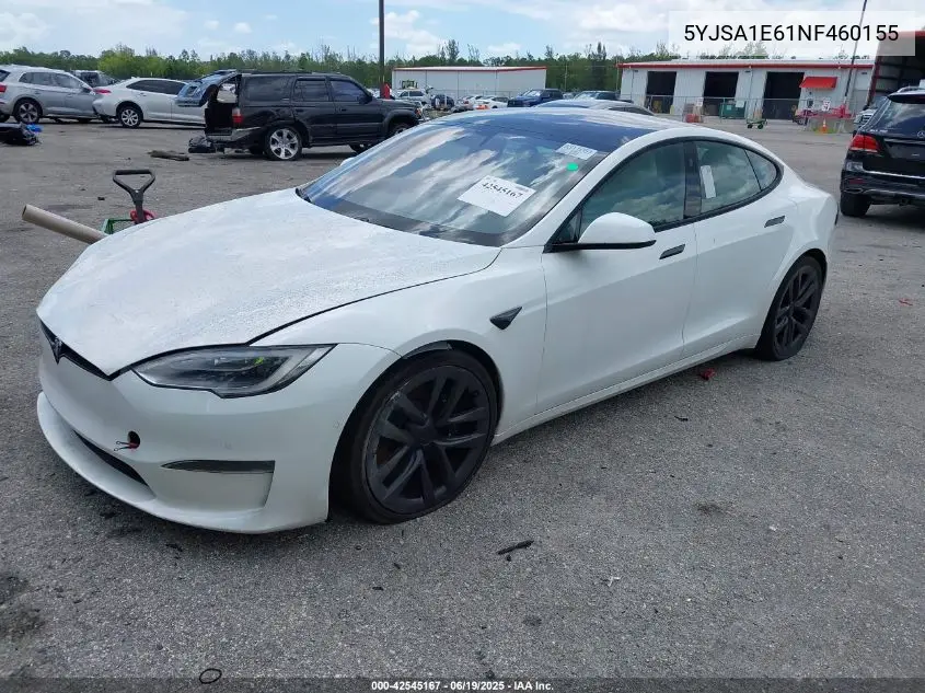 2022 Tesla Model S Plaid Tri Motor All-Wheel Drive VIN: 5YJSA1E61NF460155 Lot: 42545167