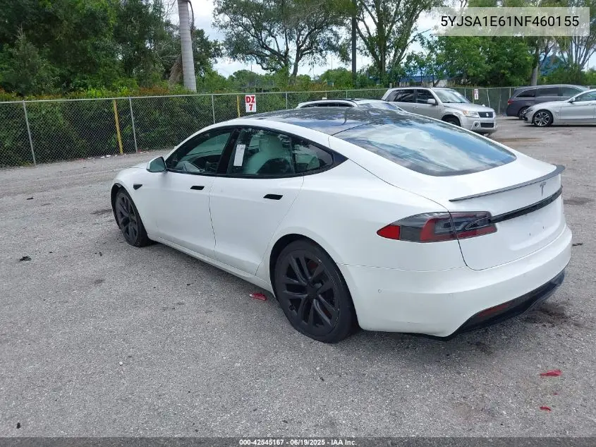 2022 Tesla Model S Plaid Tri Motor All-Wheel Drive VIN: 5YJSA1E61NF460155 Lot: 42545167