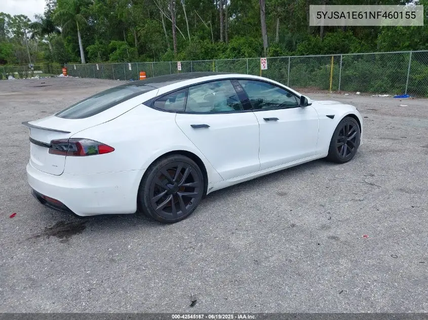 2022 Tesla Model S Plaid Tri Motor All-Wheel Drive VIN: 5YJSA1E61NF460155 Lot: 42545167