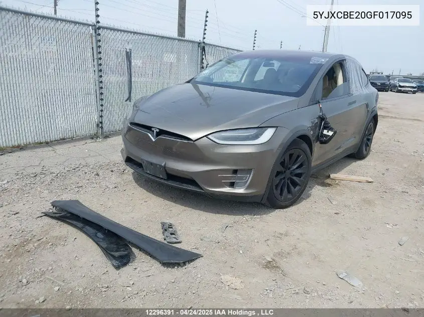 2016 Tesla Model X VIN: 5YJXCBE20GF017095 Lot: 12296391