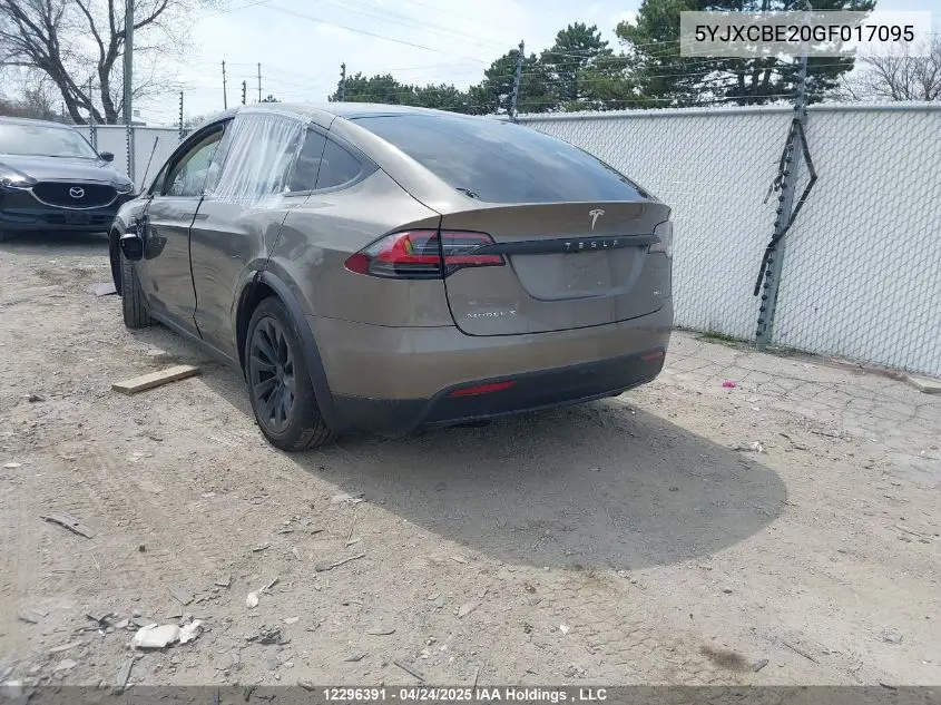 2016 Tesla Model X VIN: 5YJXCBE20GF017095 Lot: 12296391