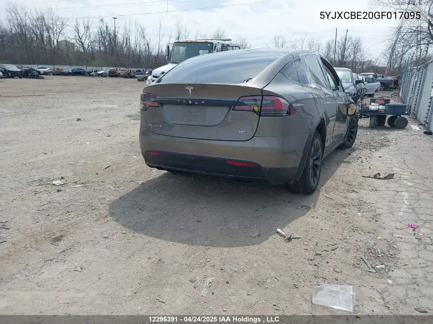 2016 Tesla Model X VIN: 5YJXCBE20GF017095 Lot: 12296391