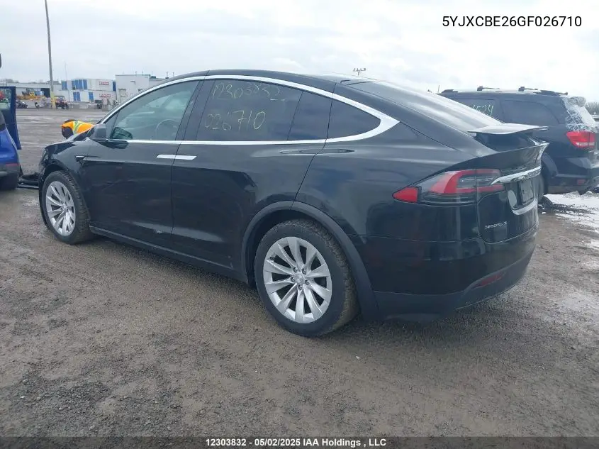 2016 Tesla Model X VIN: 5YJXCBE26GF026710 Lot: 12303832