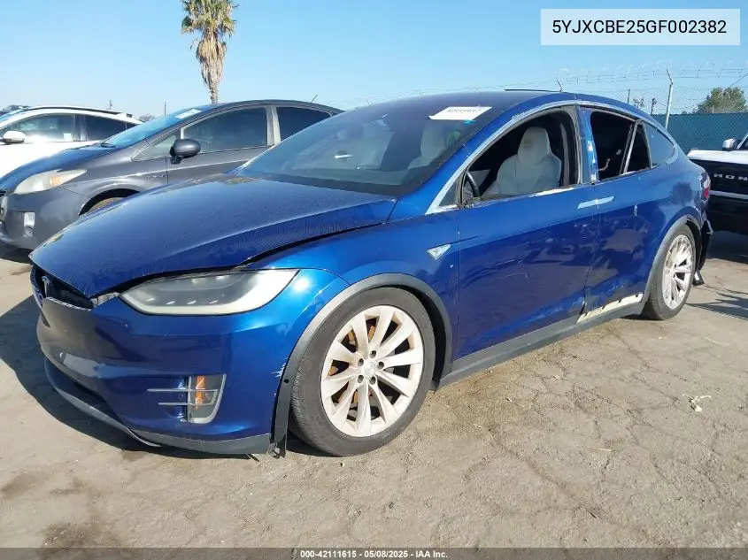 2016 Tesla Model X 60D/70D/75D/90D/P100D VIN: 5YJXCBE25GF002382 Lot: 42111615