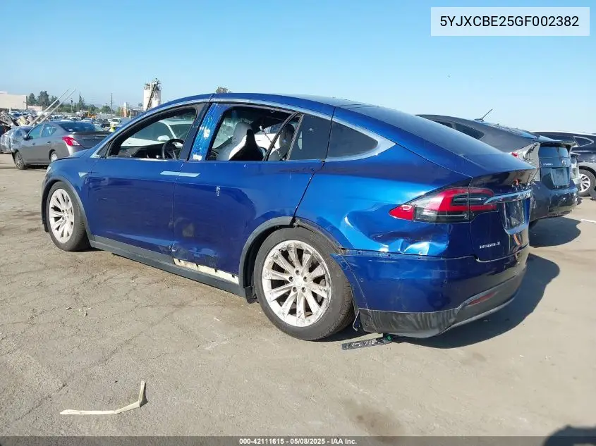 2016 Tesla Model X 60D/70D/75D/90D/P100D VIN: 5YJXCBE25GF002382 Lot: 42111615