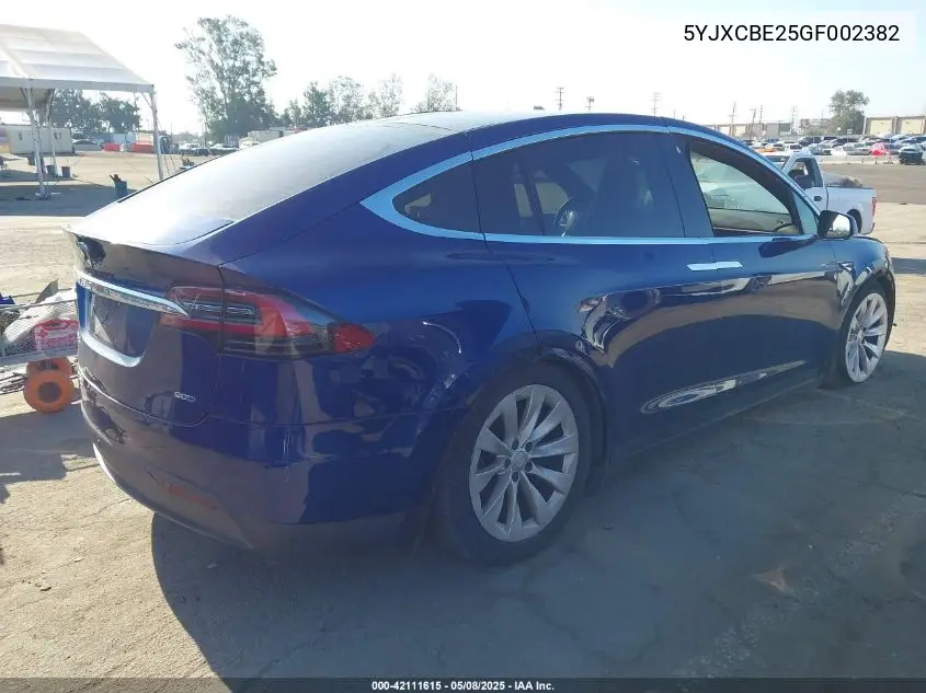 2016 Tesla Model X 60D/70D/75D/90D/P100D VIN: 5YJXCBE25GF002382 Lot: 42111615