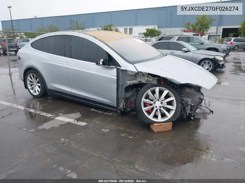 2016 Tesla Model X 60D/70D/75D/90D VIN: 5YJXCDE27GF026274 Lot: 42178429