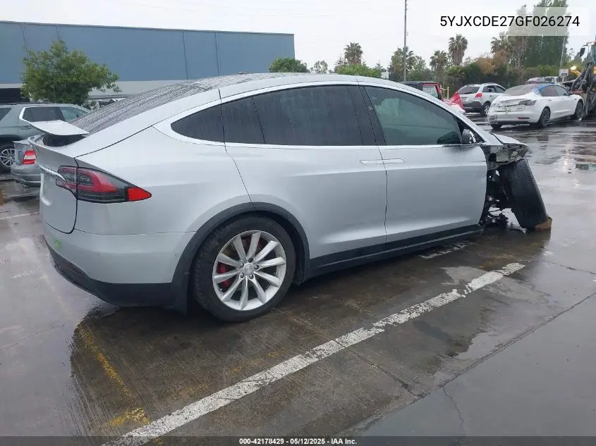 2016 Tesla Model X 60D/70D/75D/90D VIN: 5YJXCDE27GF026274 Lot: 42178429