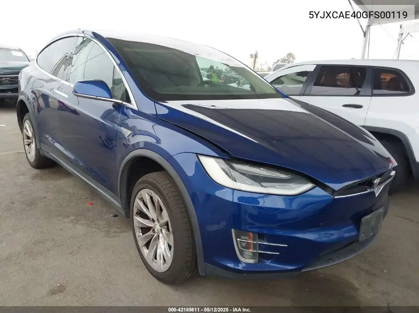 2016 Tesla Model X 60D/P100D/P90D VIN: 5YJXCAE40GFS00119 Lot: 42185611