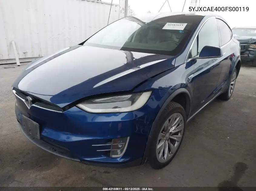 2016 Tesla Model X 60D/P100D/P90D VIN: 5YJXCAE40GFS00119 Lot: 42185611