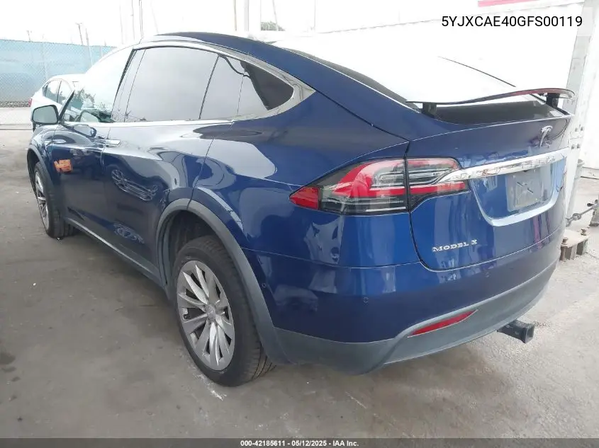 2016 Tesla Model X 60D/P100D/P90D VIN: 5YJXCAE40GFS00119 Lot: 42185611