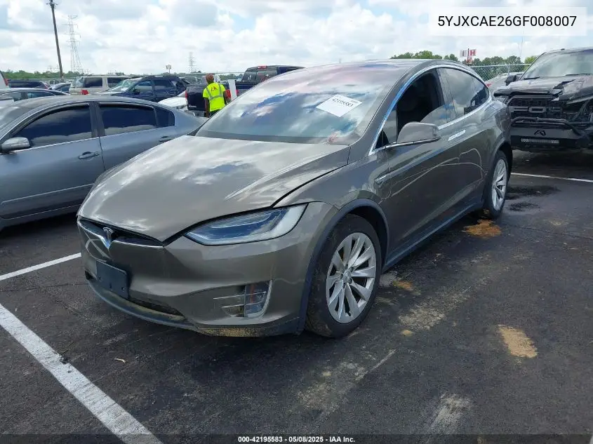 2016 Tesla Model X 60D/70D/75D/90D VIN: 5YJXCAE26GF008007 Lot: 42195583